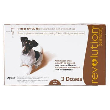 Revolution Heartworm Flea Tick Prevention for Dogs 10.1 to 20lbs (Brown) (3 Doses)