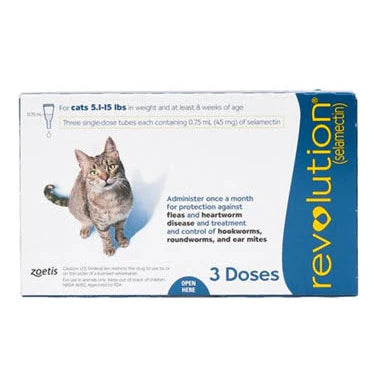 Revolution Heartworm Fleas Ticks Prevention for Cats 5.1lbs to 15lbs (Blue) (3 Doses)