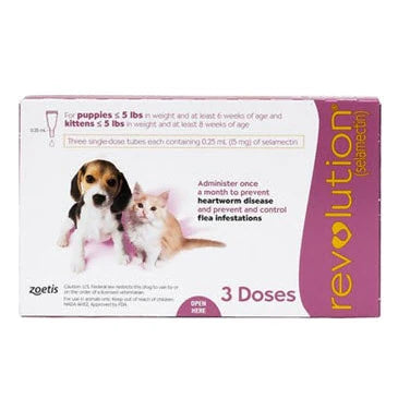 Revolution Heartworm Fleas Ticks for Puppies & Kittens 5lbs (Mauve) (3 Doses)