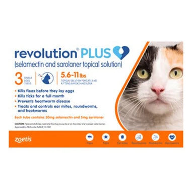 Revolution Plus Medium Fleas Ticks Worms Prevention for Cats 2.6Kg to 5kg (Orange) (3 Doses)