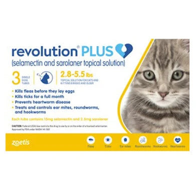Revolution Plus Flea Ticks Worms Prevention for Kittens 1.25 to 2.5kg (Gold) (3 Doses)