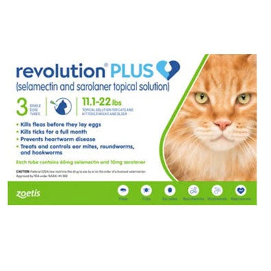 Revolution Plus Large Fleas Ticks Worms Prevention for Cats 5.1-10kg (Green) (3 Doses)