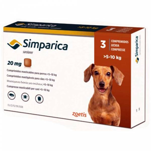 Simparica Chewable Tablets For Dogs 5-10 kg (20mg) (3 Doses)