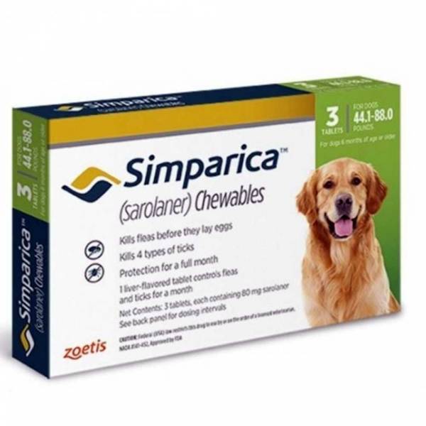 Simparica Chewable Tablets For Dogs 20-40 kg (80mg) (3 Doses)