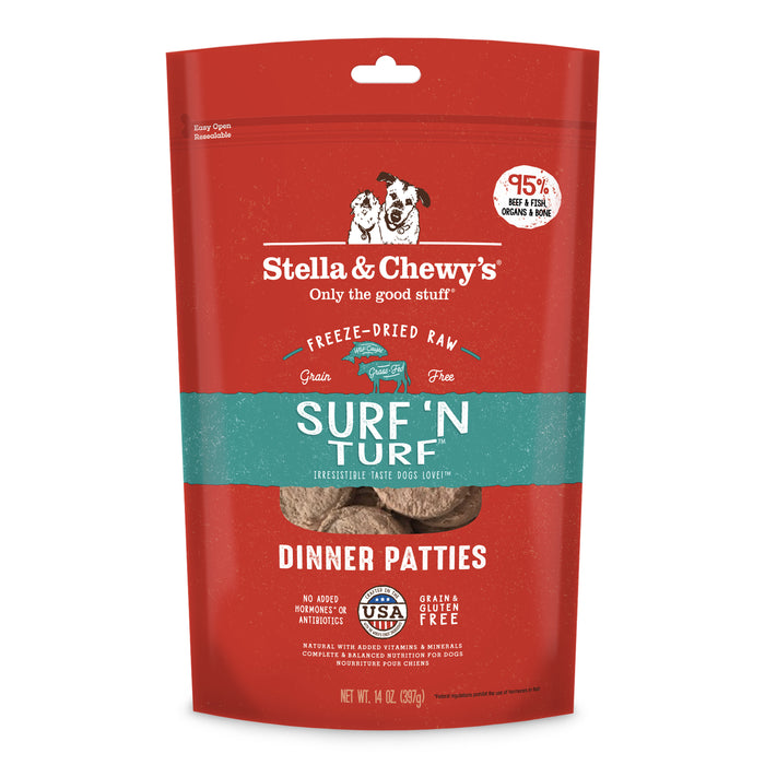 Stella & Chewy's Surf ‘N Turf (Beef & Salmon) Freeze-Dried Dog Dinner Patties [Weight : 14oz]