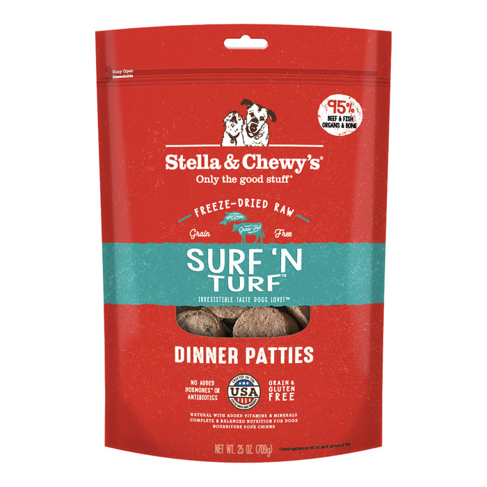 Stella & Chewy's Surf ‘N Turf (Beef & Salmon) Freeze-Dried Dog Dinner Patties [Weight : 25oz]