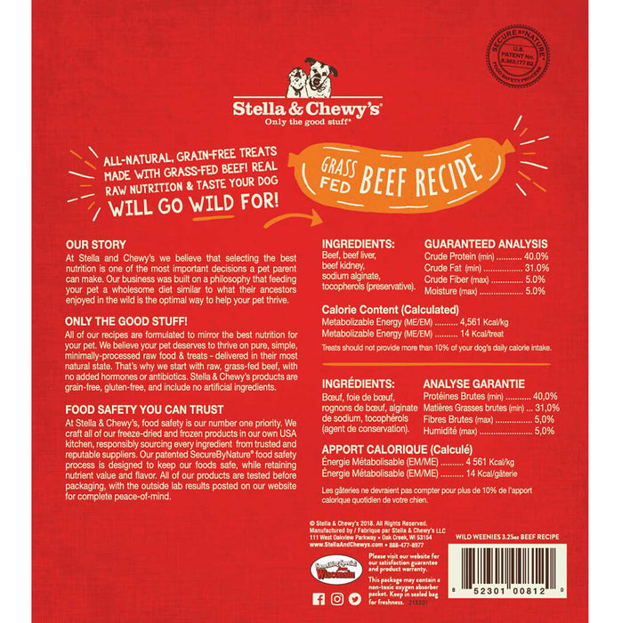 Stella & Chewy's Wild Weenies Dog Treats - Beef [Weight : 3.25oz]