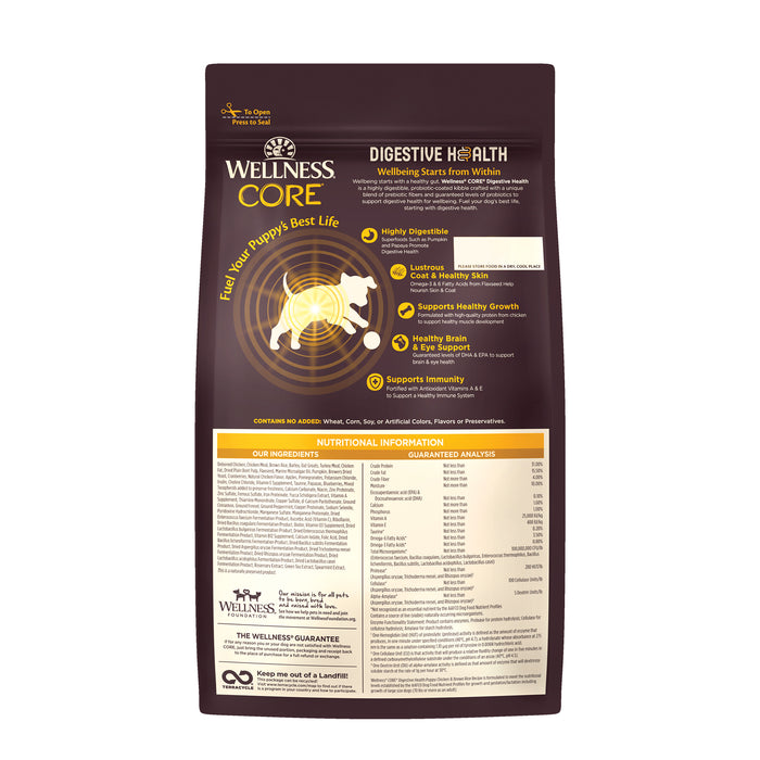 Wellness CORE Digestive Health Puppy Chicken & Brown Rice Recipe Dry Dog Food [Weight: 4 lb]