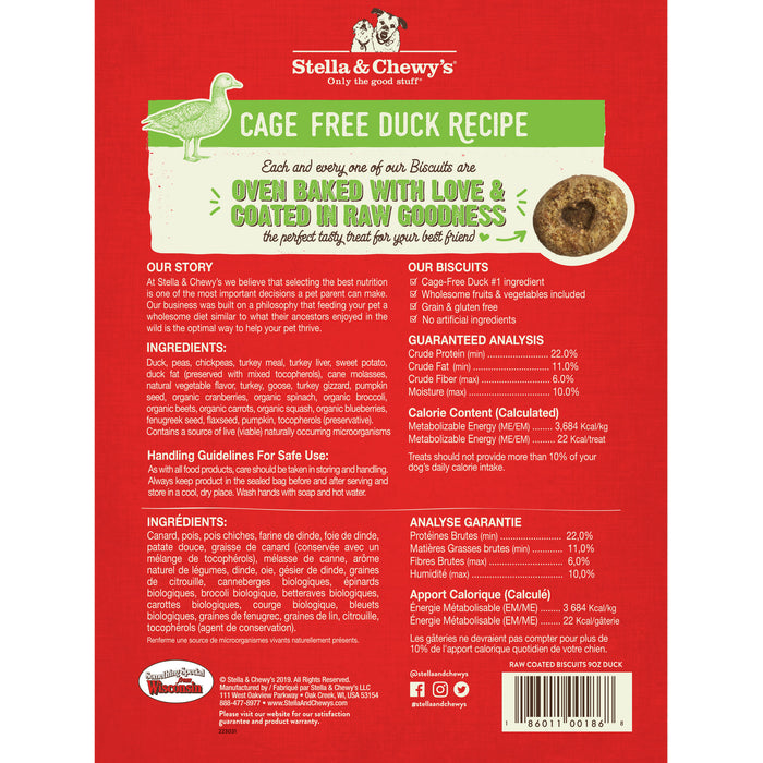 Stella & Chewy's Raw Coated Biscuits Dog Treats, Duck [Weight : 9oz]