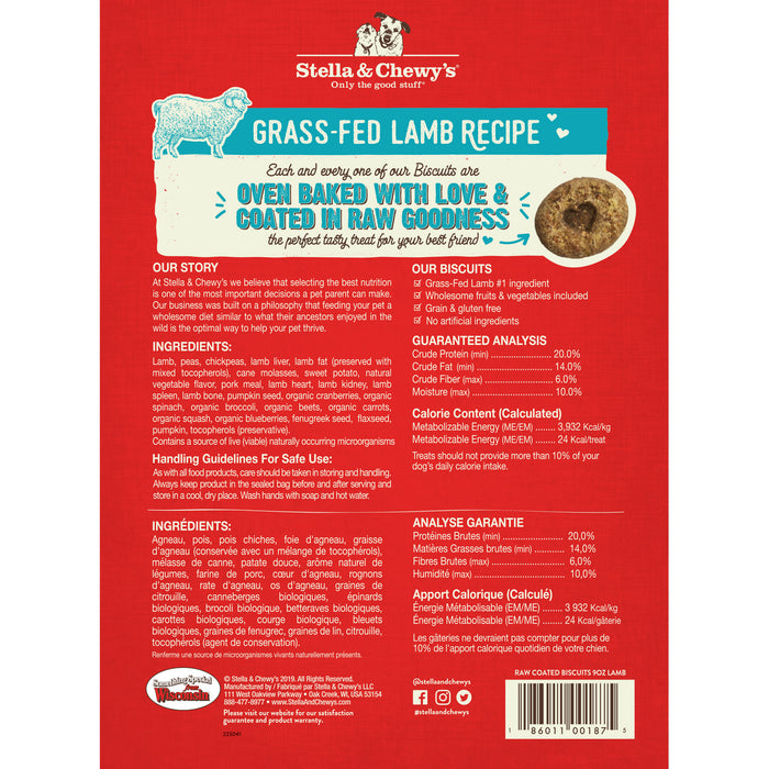 Stella & Chewy's Raw Coated Biscuits Dog Treats, Lamb [Weight : 9oz]
