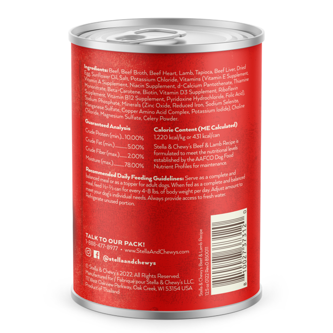 Stella & Chewy's Gourmet Pate For Dogs -  Beef & Lamb Recipe [Weight : 12.5 oz]