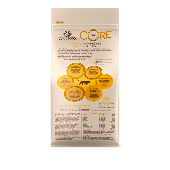 Wellness CORE Indoor Deboned Chicken, Turkey & Chicken Meals Dry Cat Food [Weight: 2 lb]