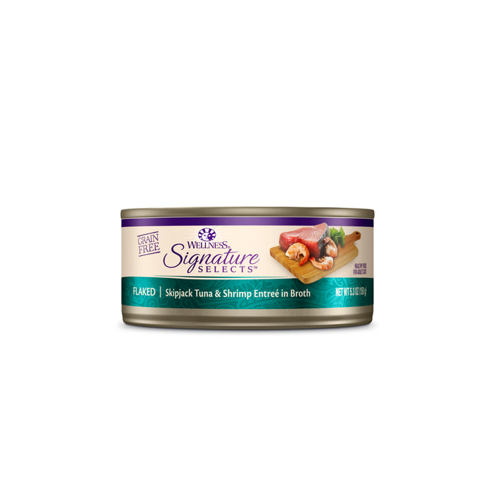 Wellness CORE Signature Selects Flaked Skipjack Tuna & Shrimp Entree in Broth Canned Cat Food [Weight : 5.3 oz]