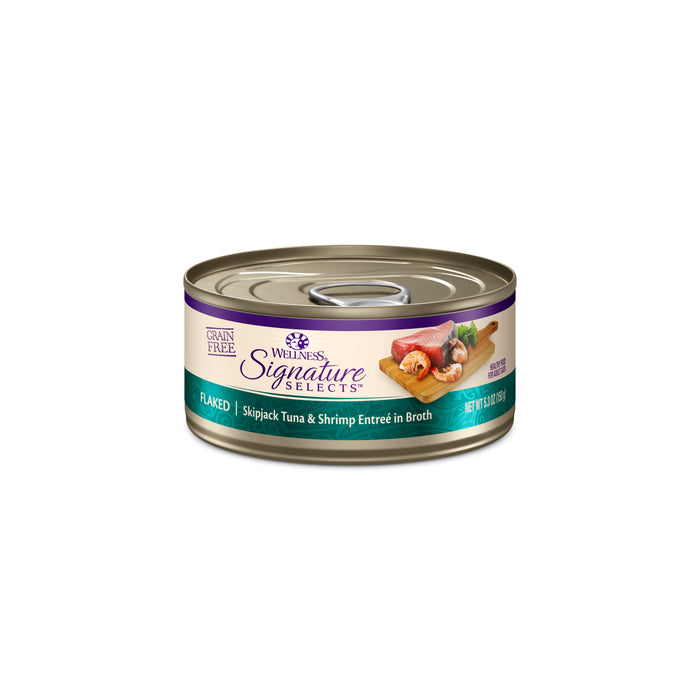 Wellness CORE Signature Selects Flaked Skipjack Tuna & Shrimp Entree in Broth Canned Cat Food [Weight : 5.3 oz]