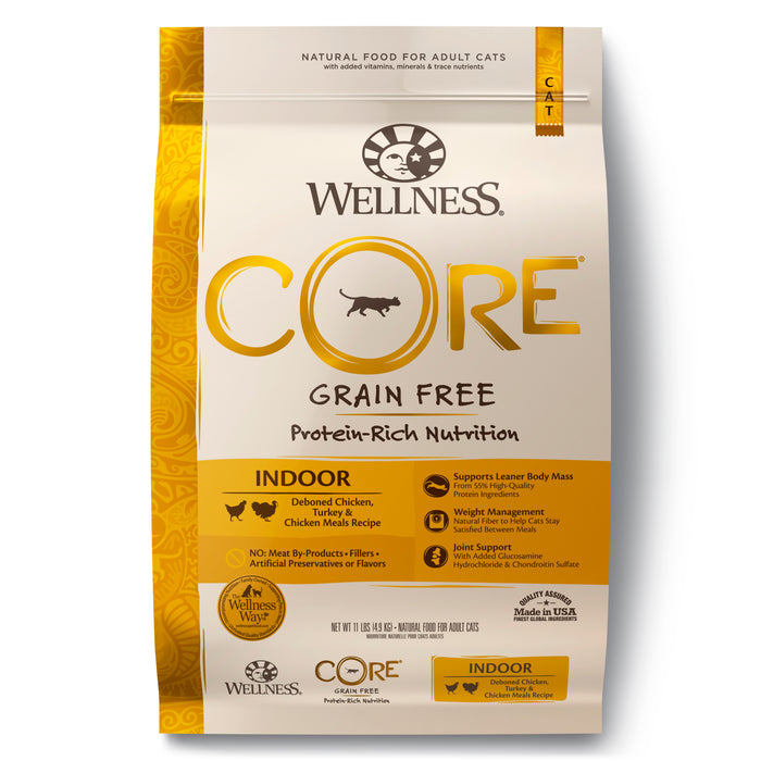 Wellness CORE Indoor Deboned Chicken, Turkey & Chicken Meals Dry Cat Food [Weight: 11 lb]