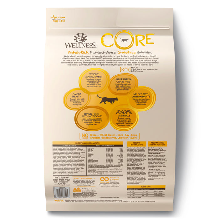 Wellness CORE Indoor Deboned Chicken, Turkey & Chicken Meals Dry Cat Food [Weight: 11 lb]