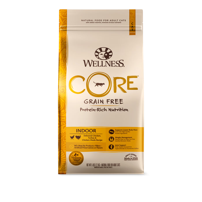 Wellness CORE Indoor Deboned Chicken, Turkey & Chicken Meals Dry Cat Food [Weight: 5 lb]