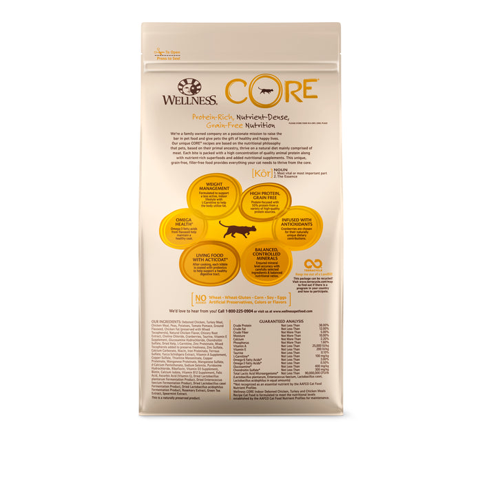 Wellness CORE Indoor Deboned Chicken, Turkey & Chicken Meals Dry Cat Food [Weight: 5 lb]