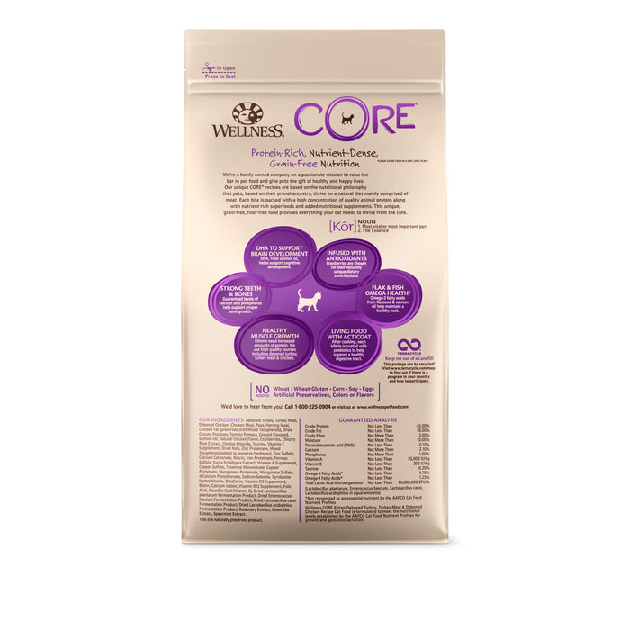 Wellness CORE Kitten Deboned Turkey, Turkey Meal & Deboned Chicken Dry Cat Food [Weight: 5 lb]