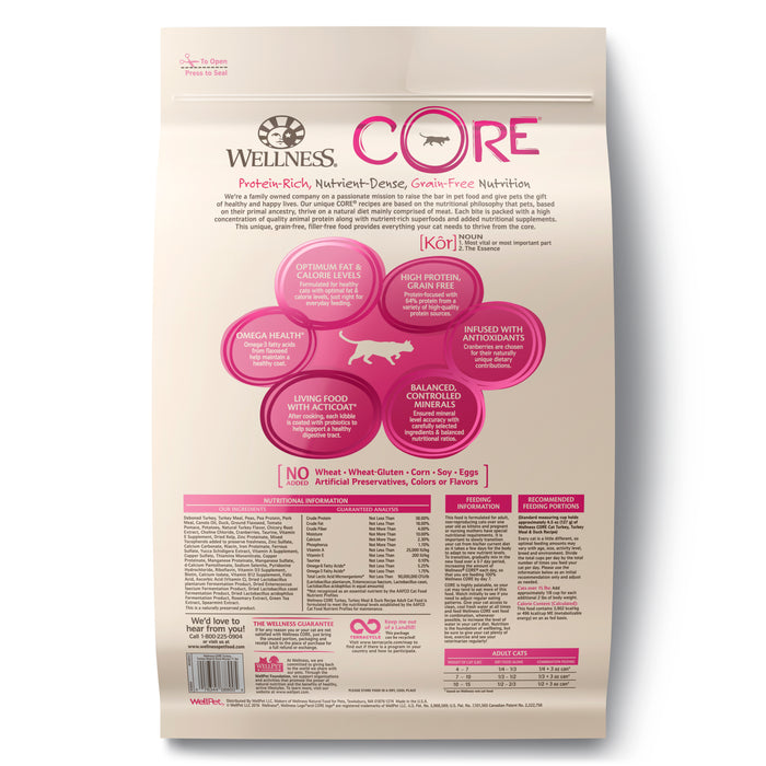 Wellness CORE Adult Turkey, Turkey Meal & Duck Dry Cat Food [Weight: 11 lb]