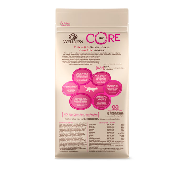 Wellness CORE Original Deboned Turkey, Turkey Meal & Chicken Meal Dry Cat Food [Weight: 2 lb]
