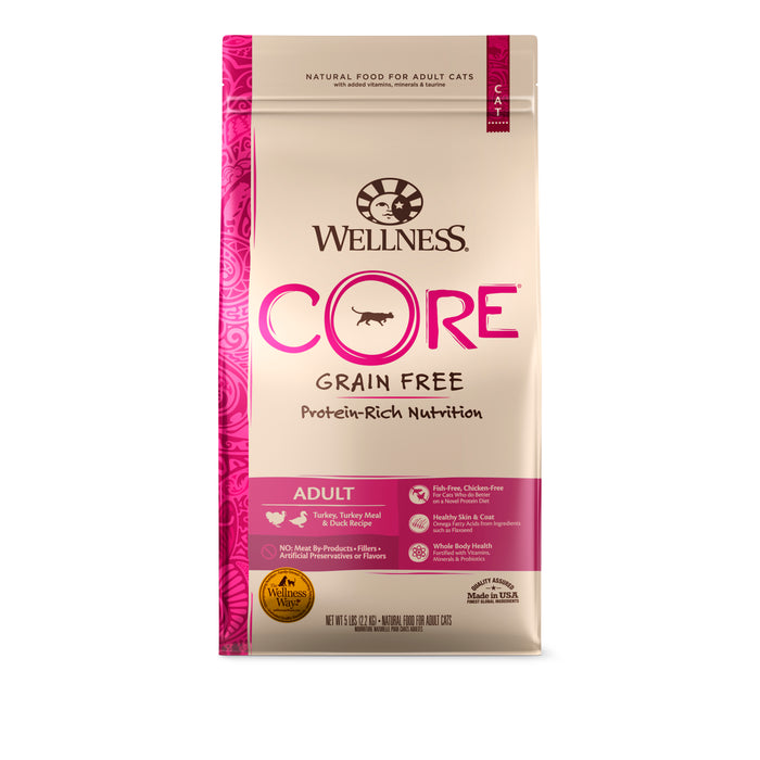 Wellness CORE Adult Turkey, Turkey Meal & Duck Dry Cat Food [Weight: 5 lb]