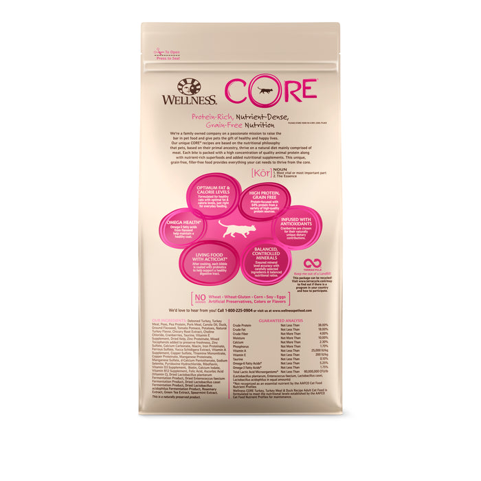Wellness CORE Adult Turkey, Turkey Meal & Duck Dry Cat Food [Weight: 5 lb]