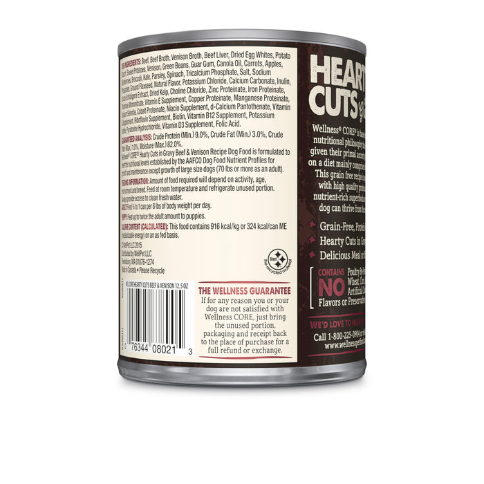 Wellness CORE Grain-Free Hearty Cuts in Gravy Gravy Beef & Venison Wet Dog Food [Weight: 12.5 oz]
