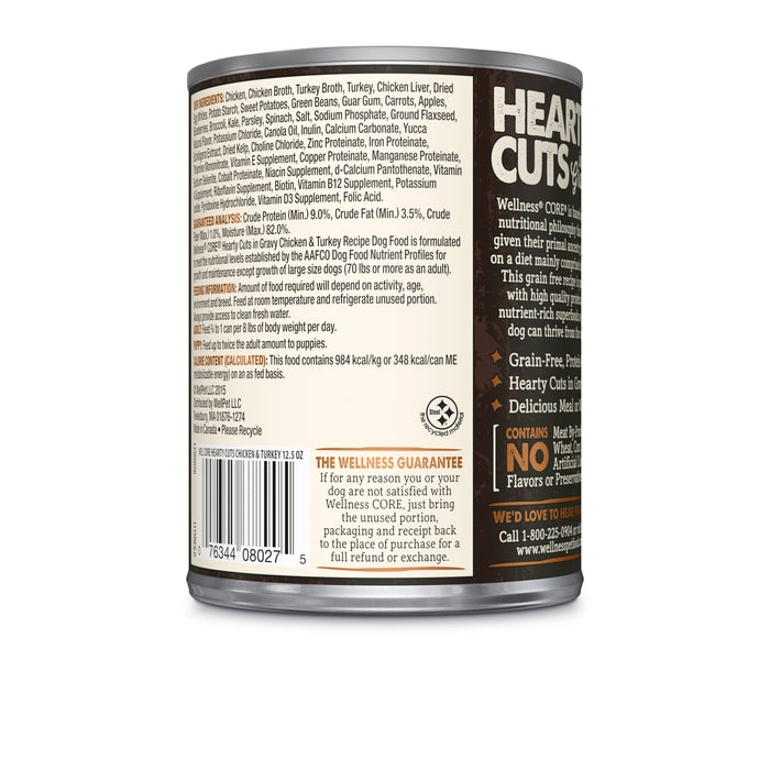Wellness CORE Grain-Free Hearty Cuts in Gravy Chicken & Turkey Wet Dog Food [Weight: 12.5 oz]