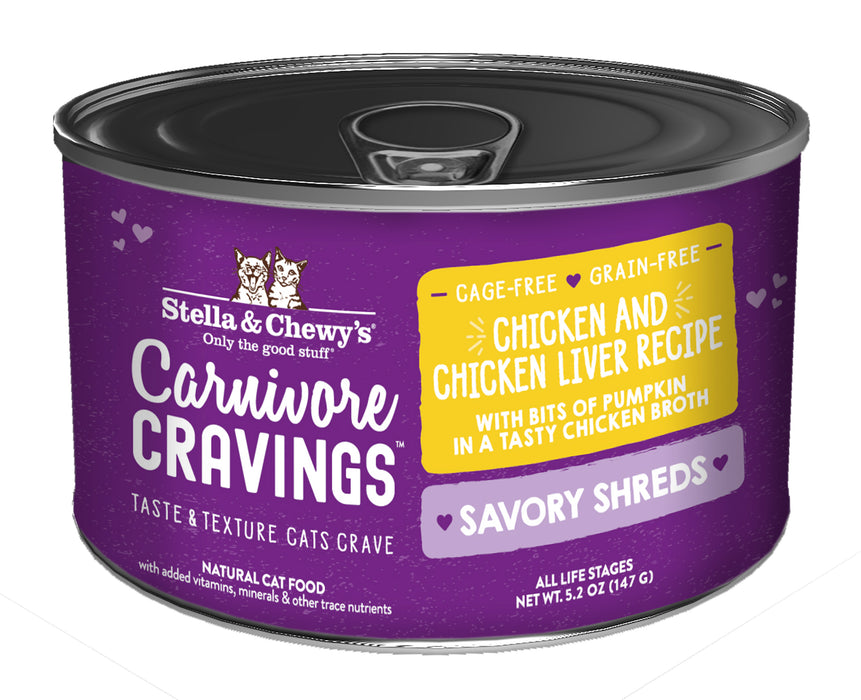 Stella & Chewy's Carnivore Cravings Savory Shreds Can - Chicken And Chicken Liver in Broth [Weight : 5.2 oz]