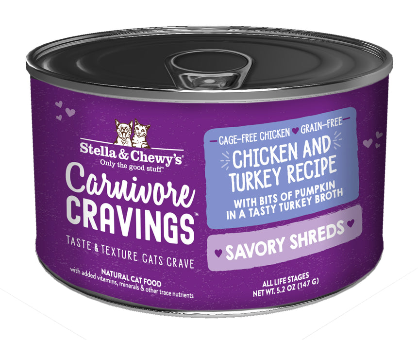 Stella & Chewy's Carnivore Cravings Savory Shreds Can - Chicken And Turkey in Broth [Weight : 5.2 oz]