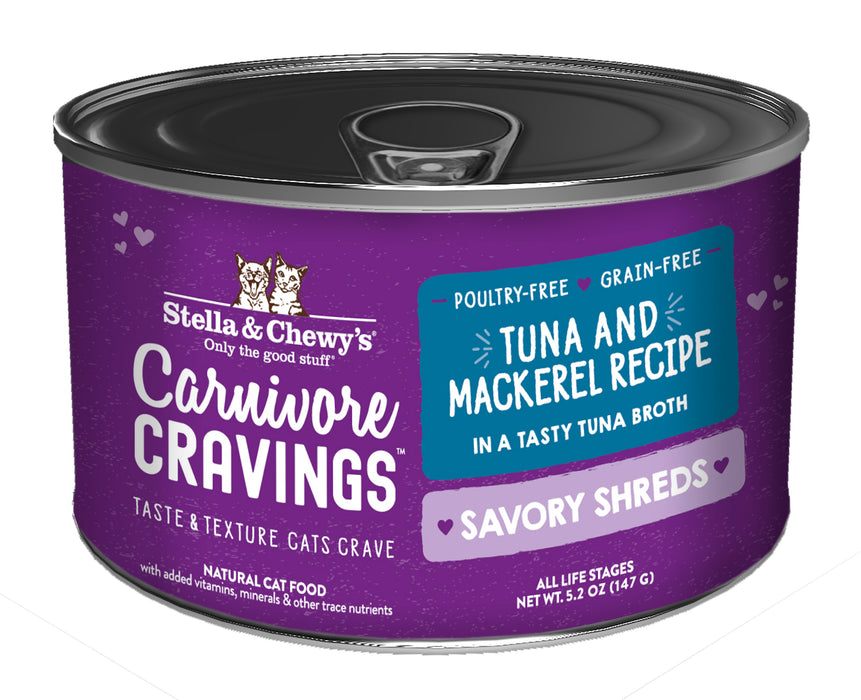 Stella & Chewy's Carnivore Cravings Savory Shreds Can - Tuna And Mackerel in Broth [Weight : 5.2 oz]