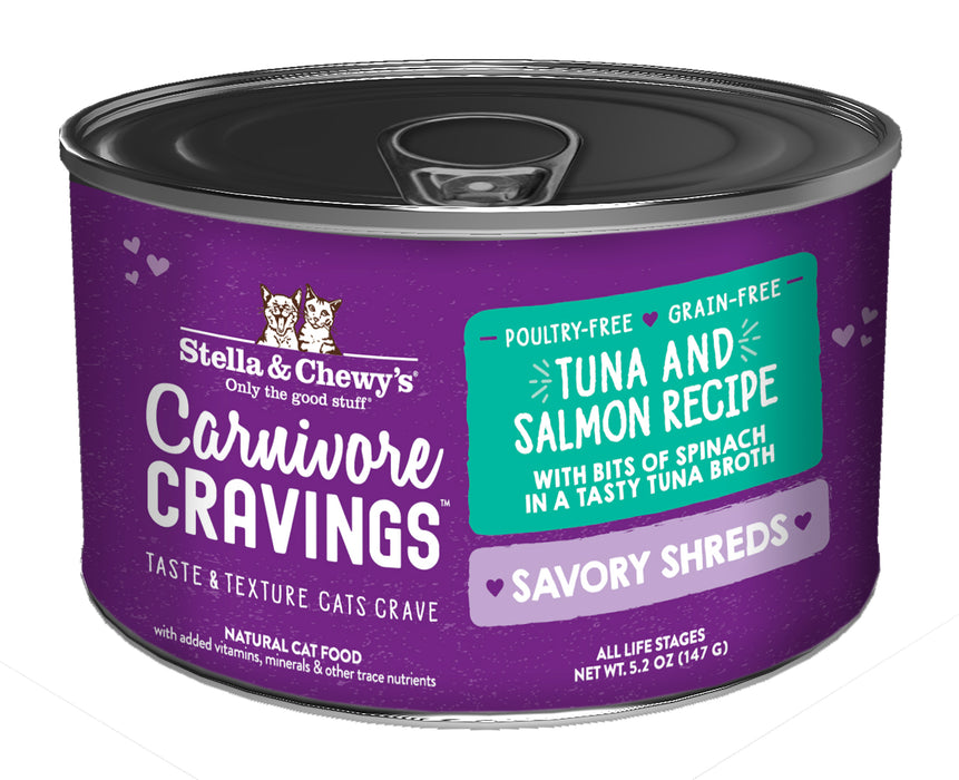 Stella & Chewy's Carnivore Cravings Savory Shreds Can - Tuna And Salmon in Broth [Weight : 5.2 oz]