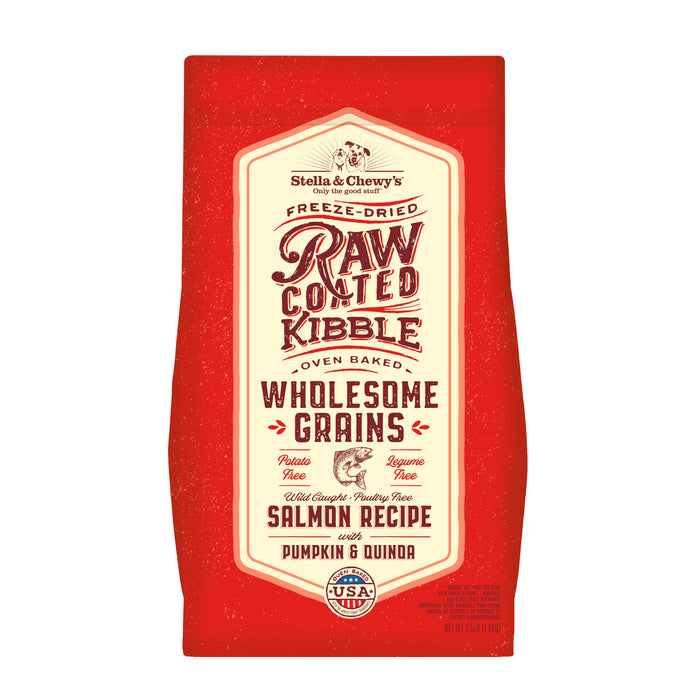 Stella & Chewy's Raw Coated Kibble For Dogs , Wholesome Grains Salmon with Pumpkin & Quinoa [Weight : 3.5lb]