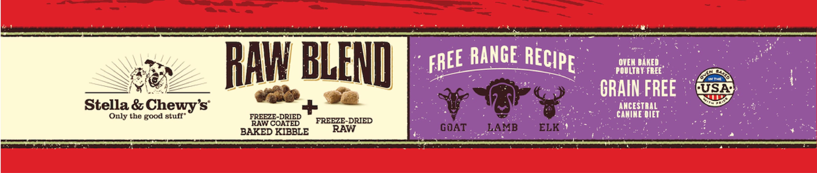 Stella & Chewy's Raw Blend Baked Kibble For Dogs - Free Range (Goat, Lamb & Elk) [Weight : 22lb]