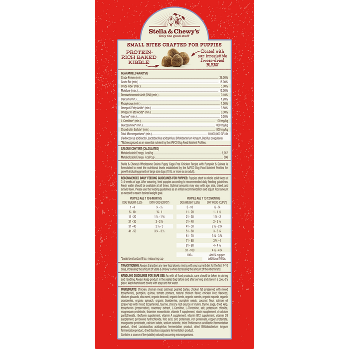 Stella & Chewy's Raw Coated Kibble For Dogs , Wholesome Grains Puppy Cage-Free Chicken Recipe with Pumpkin & Quinoa  [Weight : 3.5lb]