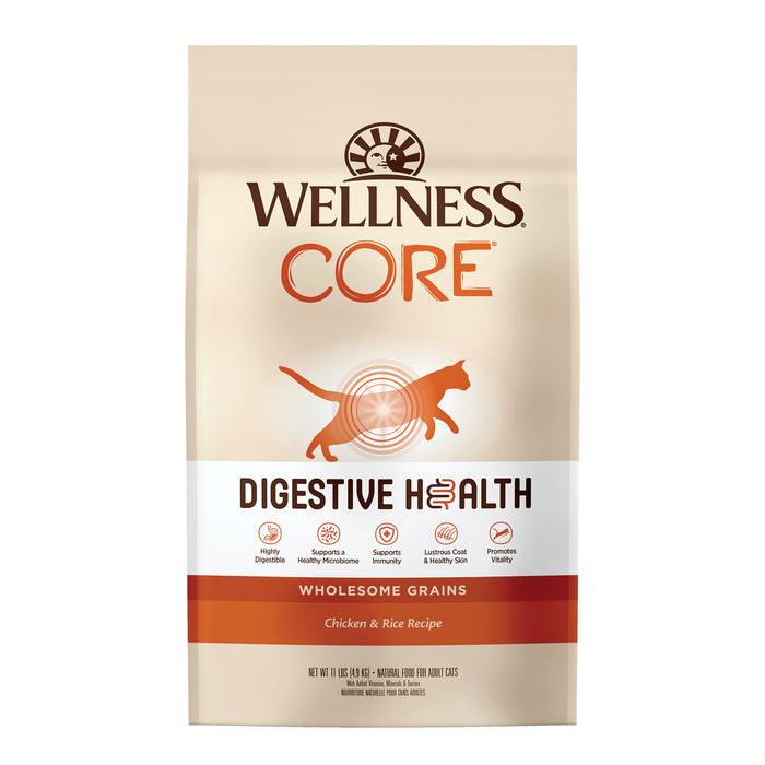 Wellness CORE Digestive Health with Wholesome Grains Chicken Recipe Dry Cat Food [Weight: 11 lb]
