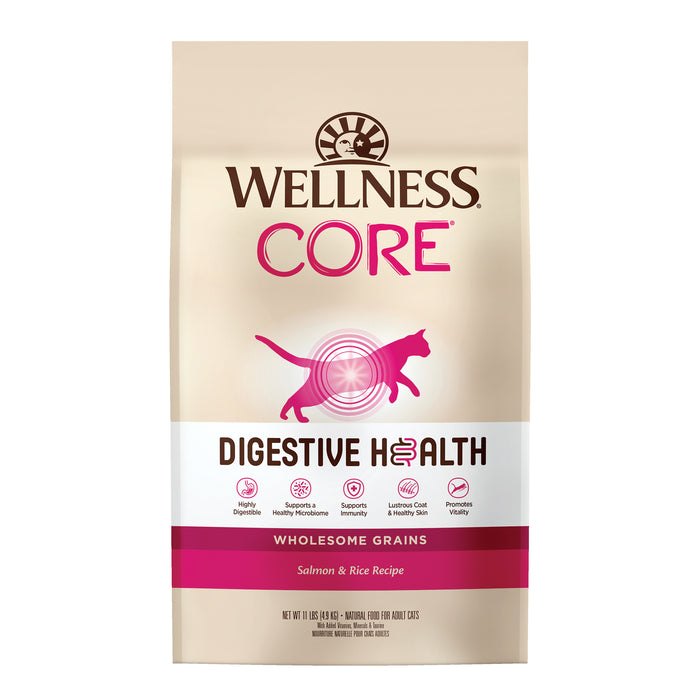 Wellness CORE Digestive Health with Wholesome Grains Salmon Recipe Dry Cat Food [Weight: 11 lb]