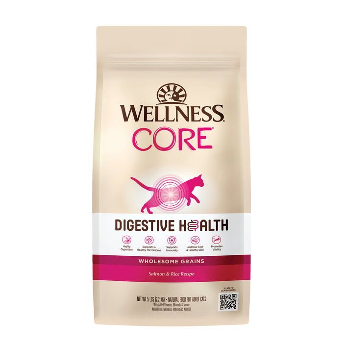 Wellness CORE Digestive Health with Wholesome Grains Salmon Recipe Dry Cat Food [Weight: 5 lb]