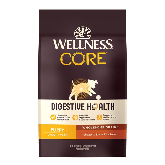 Wellness CORE Digestive Health Puppy Chicken & Brown Rice Recipe Dry Dog Food [Weight: 24 lb]