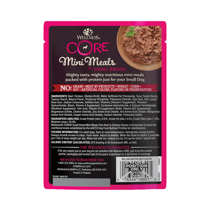 Wellness CORE Small Breed Mini Meals - Pate Beef & Chicken Wet Dog Food [Weight: 3 oz]