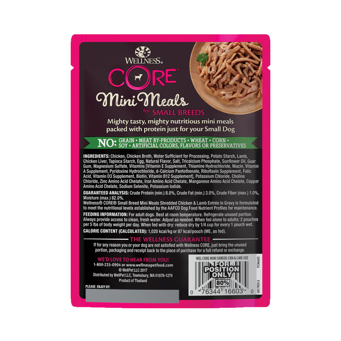 Wellness CORE Small Breed Mini Meals - Shredded Chicken & Lamb Wet Dog Food [Weight: 3 oz]