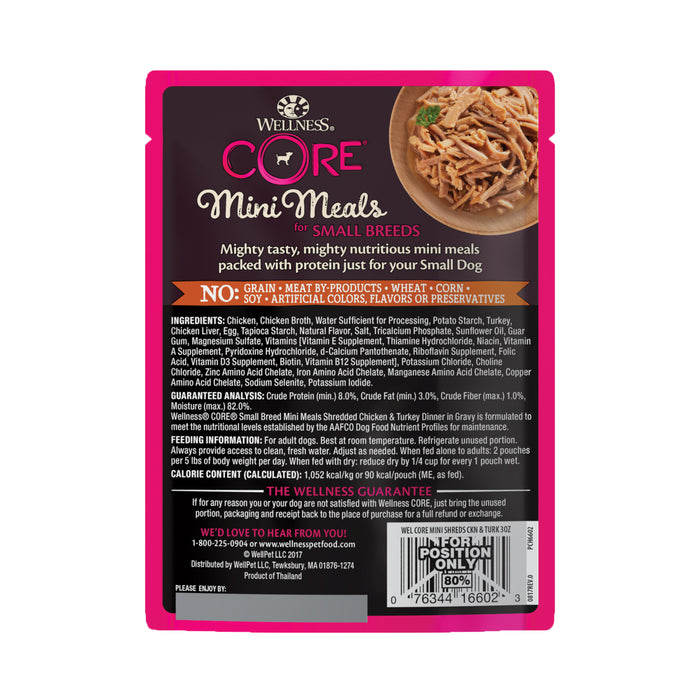 Wellness CORE Small Breed Mini Meals - Shredded Chicken & Turkey Wet Dog Food [Weight: 3 oz]