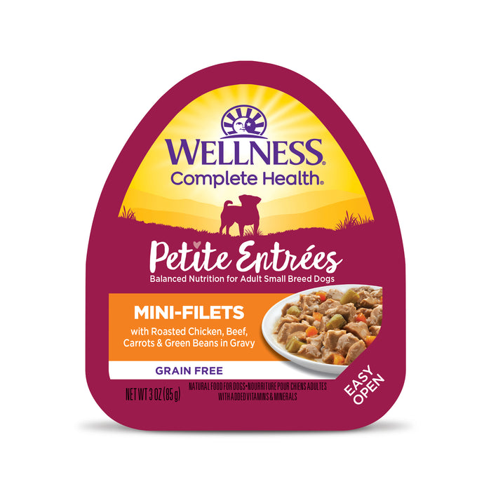 Wellness Petite Entrees Mini-Filets Roasted Chicken, Beef, Carrots & Green Beans in Gravy Wet Dog Food [Weight: 3 oz]