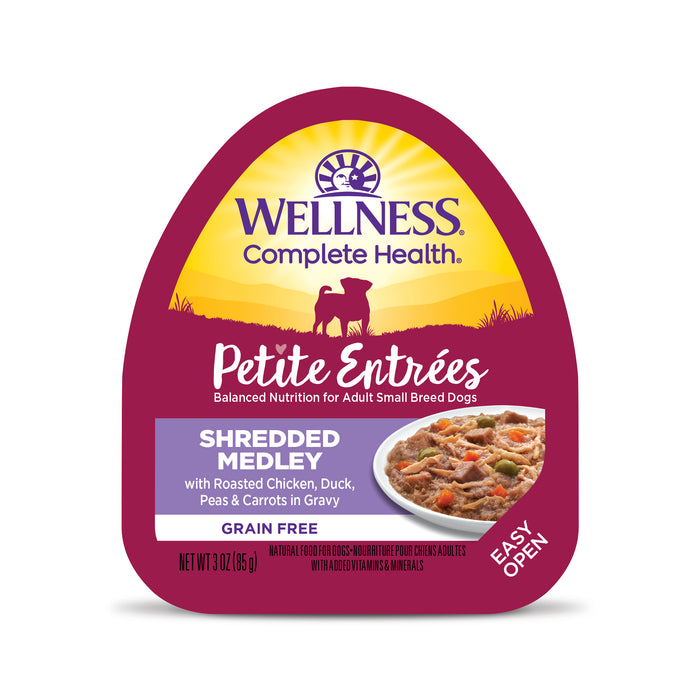 Wellness Petite Entrées Shredded Medley With Roasted Chicken, Duck, Peas & Carrots Wet Dog Food [Weight: 3 oz]
