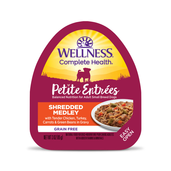 Wellness Petite Entrees Shredded Medley Tender Chicken, Turkey Carrots & Green Beans Wet Dog Food [Weight: 3 oz]