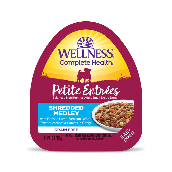Wellness Petite Entrées Shredded Medley With Braised Lamb, Venison, White Sweet Potatoes & Carrots Wet Dog Food [Weight: 3 oz]