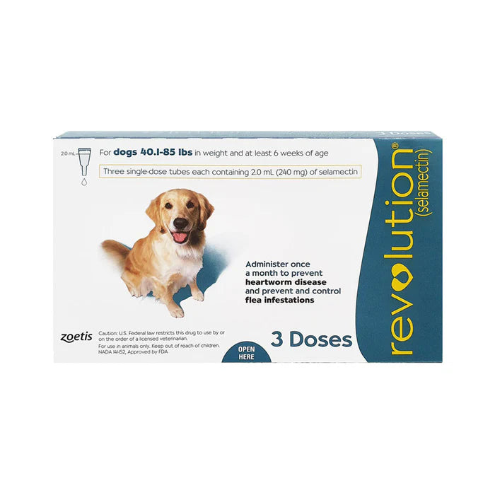 Revolution Fleas Ticks Heartworm Prevention for Dogs 40.1-85lbs (Teal) (3 Doses)